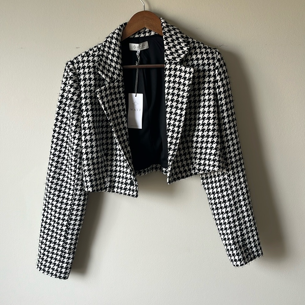 WAYF cropped houndstooth blazer size S
